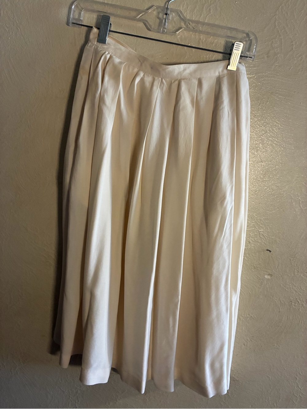Vintage Go Silk,Classic Cream Pleated Midi Skirt